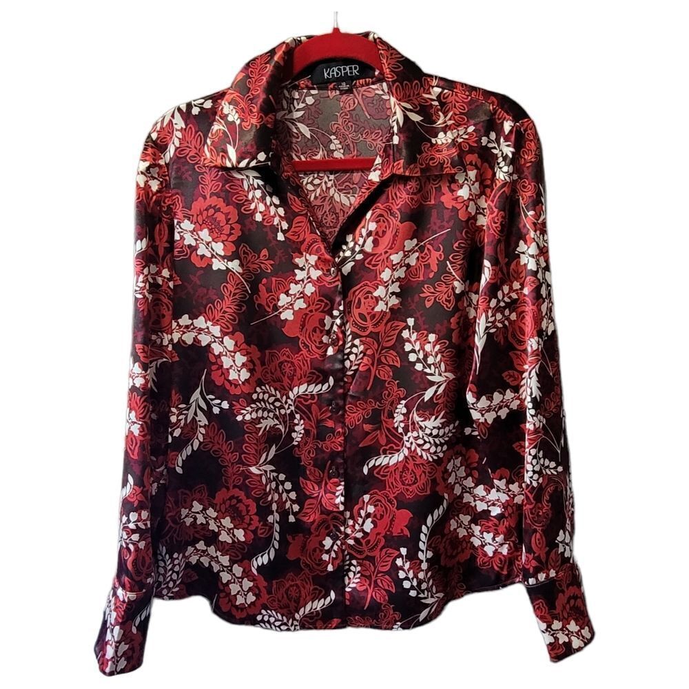 Kasper red floral blouse